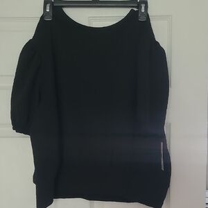 SO Black Cold-Shoulder Puff Sleeve Top